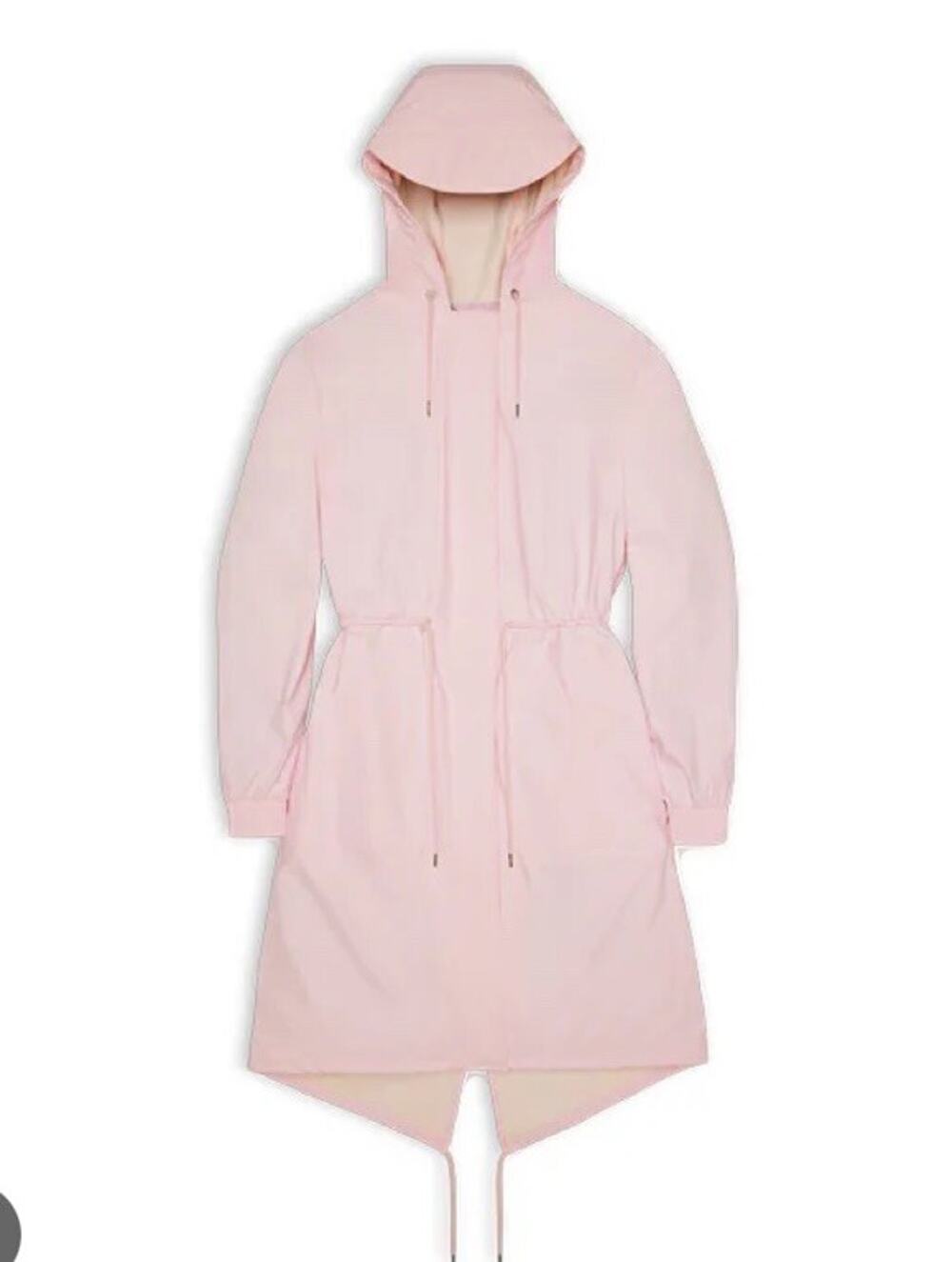 Rains string parka Candy Pink Rain Jacket Hooded Cinch Waist Sz XL